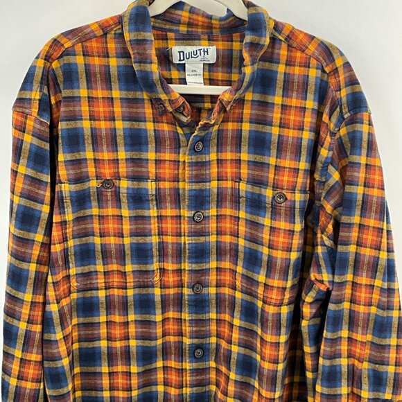 Duluth Men's Relaxed Fit Plaid Flannel Shirt 2XL Button Front 100% Cotton Long S - Picture 2 of 7